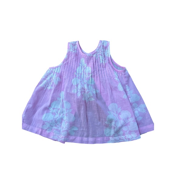 Pink Chicken Other - Pink Chicken Girls Pink Floral Block Print Cotton Gauze Pintuck Dress 18-24M
